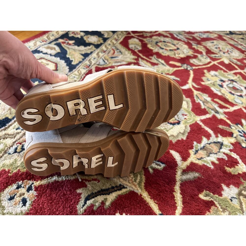 Sorel Joanie II Wedge Sz 9 EU 40 Sandals Heel Lace Up Tie Taupe Leather Strappy - Picture 12 of 14